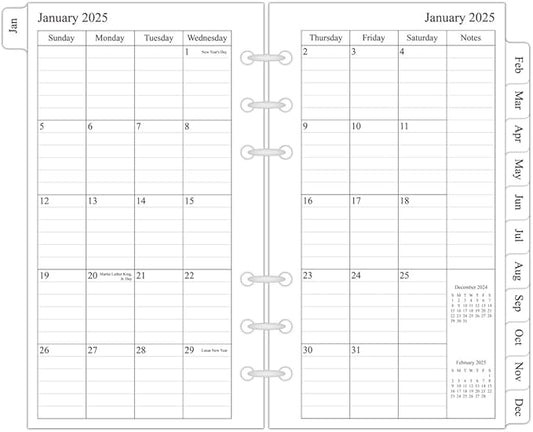 newestor 2025 Monthly Planner Refill 3-3/4" x 6-3/4", 13 Months from December 2024 to December 2025, Compact/Personal/Portable Size