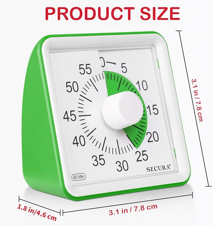 Secura 60-Minute Visual Timer, Classroom Timer, Countdown Timer for Kids and Adults, Time Management Tool for Teaching (Green & Green)