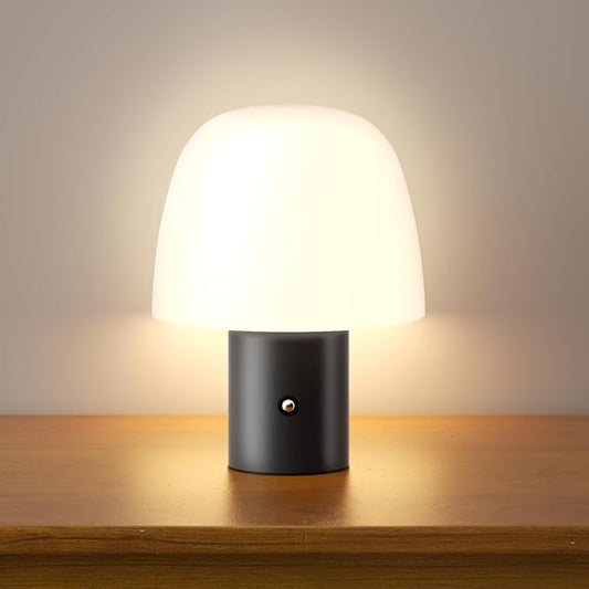 Portable LED Table Lamp, Cordless Desk Lamp Rechargeable, 3-Color Touch Stepless Dimming Night Light for Bedroom/Children's Room/Terrace/Dining Room/Cafe (Black)
