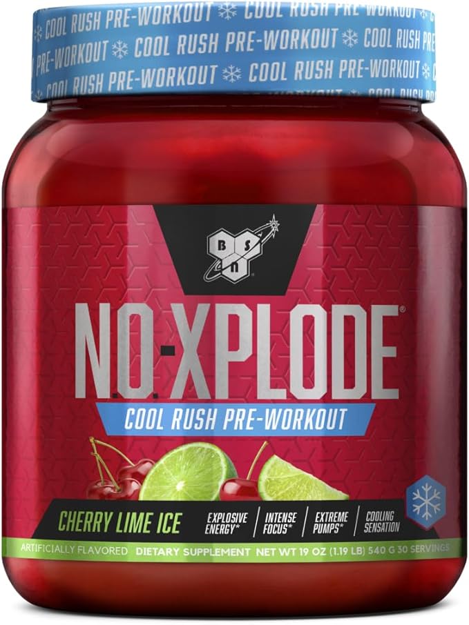 BSN N.O.-XPLODE Cool Rush Pre Workout Powder, Preworkout Energy Supplement for Men and Women with Creatine and Beta-Alanine, New Flavor: Cherry Lime Ice, 30 Servings