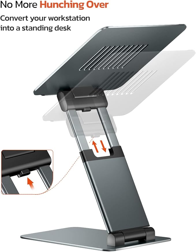 Sit to Stand Laptop Stand, Promote Healthy Posture, Ergonomic Standing Computer Stand, Tall Height Adjustable Laptop Riser, Reduce Neck Pain Compatible with MacBook Air Pro, All Laptops 10-17"-Gray