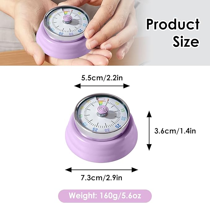 Visual Timer for Kids Rainbow Kitchen Timer with Magnetic Base Mechanical Timer 60-Minute Countdown Timer Ringer Alert Time Management Tool for Children and Adults Study Work Cooking, Purple