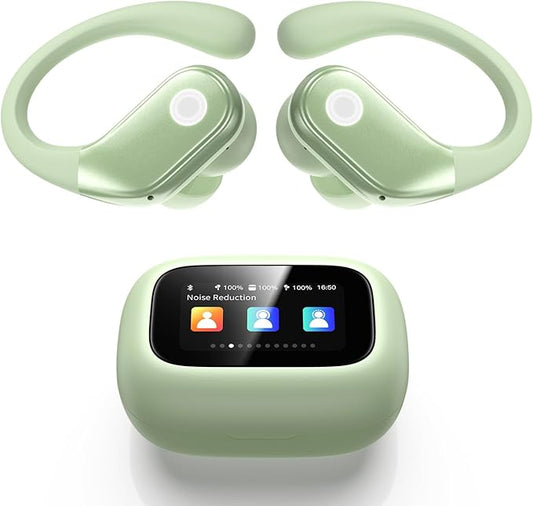 Wireless Earbuds, ENC Noise Cancelling Sport Ear Buds with Multifunctional Touch Screen, Bluetooth 5.4 Headphones, Bass Stereo Sound, 5 EQ Over-Ear Earbuds for Sports/Workout/Gym-Green