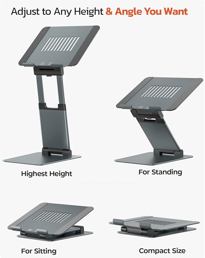 Sit to Stand Laptop Stand, Promote Healthy Posture, Ergonomic Standing Computer Stand, Tall Height Adjustable Laptop Riser, Reduce Neck Pain Compatible with MacBook Air Pro, All Laptops 10-17"-Gray