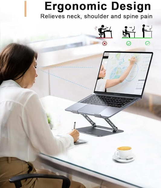 Adjustable Laptop Stand for Desk,Portable Laptop Stand Holder and Riser,Foldable Aluminum Notebook Computer Stands for MacBook Air Pro HP Lenovo Dell Samsung Chromebook, 10-15.6 inch, Grey