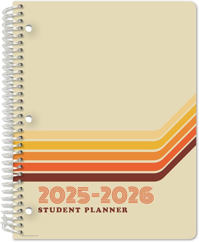 Global Datebooks Dated Middle School or High School Student Planner for Academic Year 2025-2026 Includes Ruler/Bookmark and Planning Stickers (Matrix Style - 8.5"x11" - Retro)
