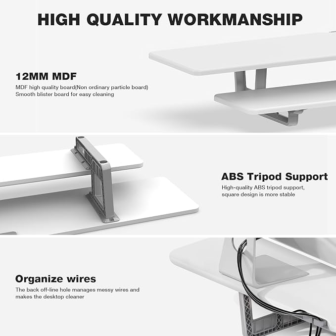 Dual Monitor Stand, 2-Tier Wood Monitor Riser with Storage Organizer and Cable Management, White