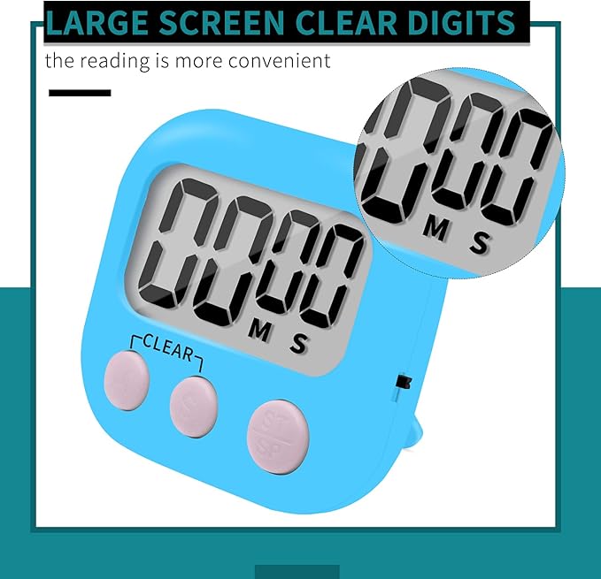 12 Pack Small Digital Kitchen Timer Magnetic Back and ON/Off Switch,Minute Second Count Up Countdown(White,Blue,Orange