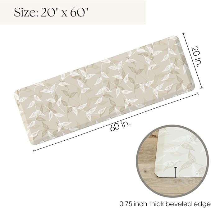 Anti Fatigue Mat by Laurel Lane Co. – Designer Anti Fatigue Mats for Kitchen Floor, Kitchen Mats for Floor, Desk Mat – Cushioned 0.75" Thick – Stain Resistant – Non-Skid Bottom – 20" x 60"