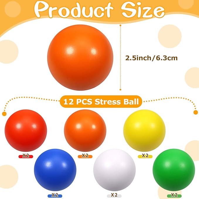 12 Pcs 6 Colors Foam Stress Ball Squeeze Stress Relief Balls for Kids and Adults Hand Exercise Sensory Relief Toys for Anxiety ADHD Autism (6 Colors)