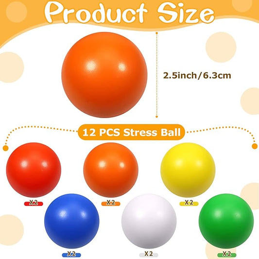 12 Pcs 6 Colors Foam Stress Ball Squeeze Stress Relief Balls for Kids and Adults Hand Exercise Sensory Relief Toys for Anxiety ADHD Autism (6 Colors)