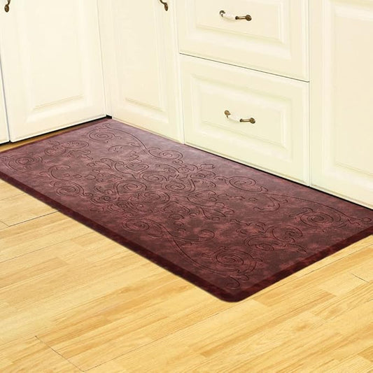 J&V TEXTILES Medallion Embossed Kitchen Mat Cushioned Anti Fatigue Floor Mat, Thick Non Slip Waterproof Kitchen Rugs and Mats,Heavy Duty Foam Standing Mat for Kitchen (Burgundy, 17" X 28")