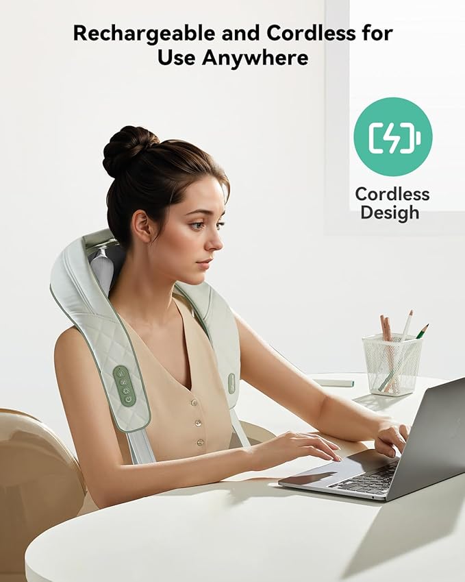 Snailax Cordless Neck Massager with Heat, Shiatsu Neck Shoulder Massager for Pain Relief Deep Tissue, 4D Kneading Shiatsu Back Massage Pillow, Gifts for Women, Men