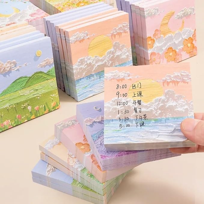 8 Pads Cute Reusable Funny Scenic Sticky Notes Set- 640 Sheets