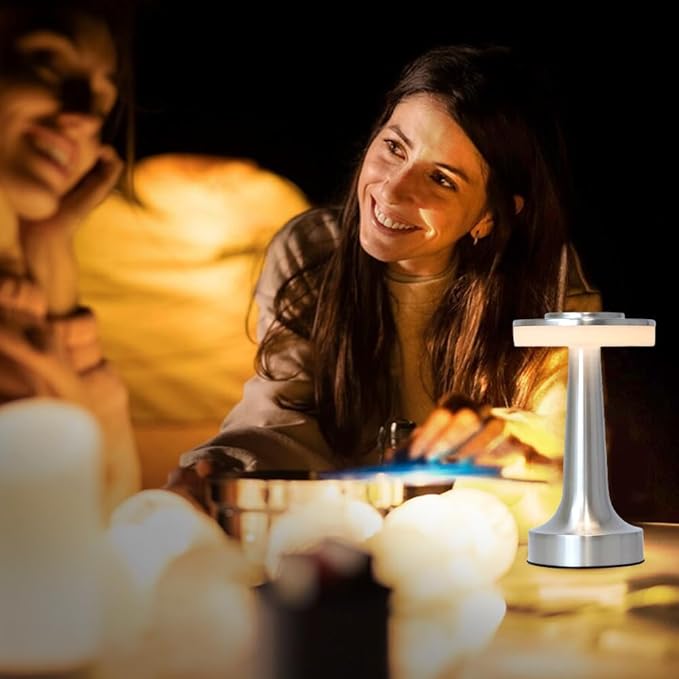 Cordless Metal Desk Lamp, Touch Sensor Control LED Table Lamp,3 Color Stepless Dimmable Battery Powered Lamp for Living Room, Dorm, Home Office (Silver)