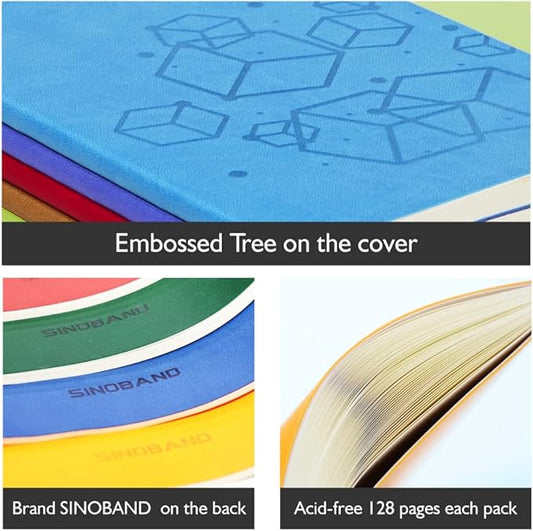 SINOBAND 4 Pack Notebooks for journaling,Colorful Subject Notebooks Set with Geometric Graphics Pattern,PU Leather Notebook writing journals with lined paper for School and Office(Random Colors)