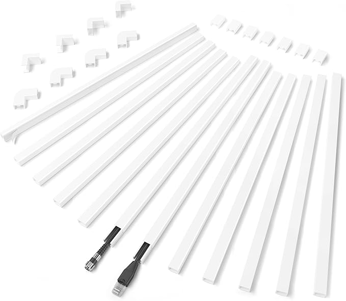 ZhiYo 204in Cord Covers for Wires on Wall, Cord Hider for 1 Wire, Wall Cable Hiders for Mounted TV, Wire Covers for Cords, Cable Management Raceway kit, 12x L17in, W0.6in H0.4in, White
