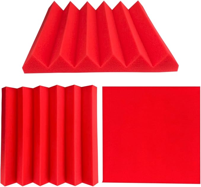 24 Pack Acoustic Panels,2" x 12" x 12"Sound Proof Foam Panels for Wall,Fireproof Absorbing Noise Cancelling Panels,to Absorb Noise and Eliminate Echoes. (12 red+12 black)