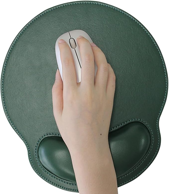 RICHEN Ergonomic PU Leather Mouse Pad with Wrist Support,Comfort Memory Foam,Waterproof Surface,Non- Slip Rubber Base for Computer Laptop & Mac,Lightweight Rest for Home,Office & Travel (Dark Green)