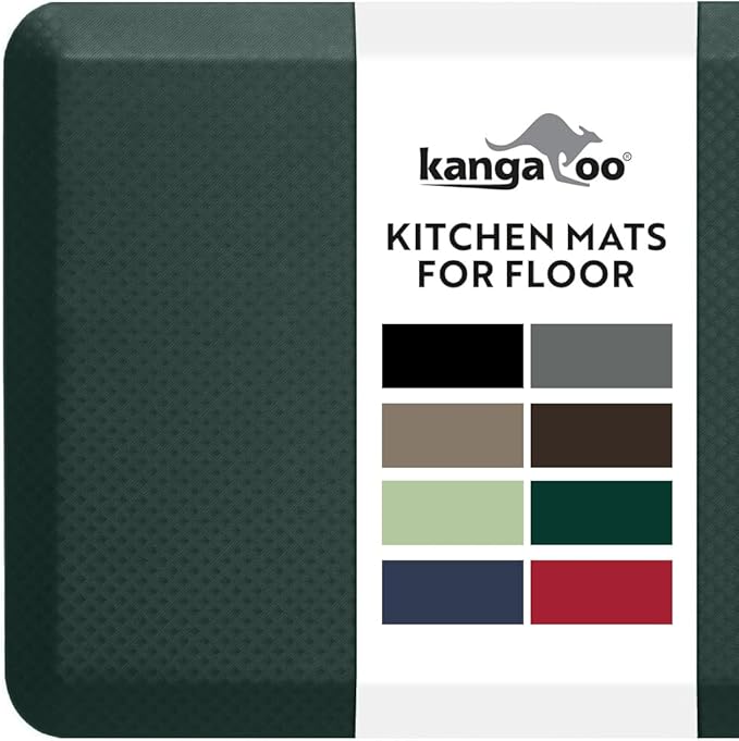 KANGAROO Thick Ergonomic Anti Fatigue Mats for Kitchen Floor, 39x20, Cushioned Standing Office Desk Mat, Waterproof Scratch Resistant Topside, Supportive All Day Comfort Padded Foam Rugs, Hunter Green