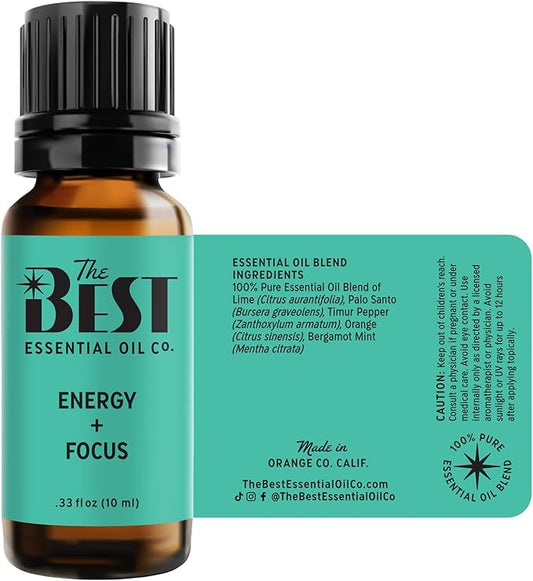 The Best Energy + Focus Essential Oil Blend- Premium Grade- 100% Pure & Natural for Aromatherapy, Diffuser, Spa, Massage, Air Freshener- 10 ml (.33 fl oz)