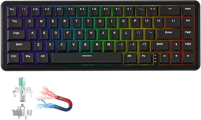 EWEADN Battle68 60% Gaming Keyboard Wired, Hall Effect Magnetic Switch Keyboard, Rapid Trigger Mode Adjustable Actuation, 8K Hz Polling Rate, PBT Keycaps, RGB Backlit, Arctic Magnetic Switch