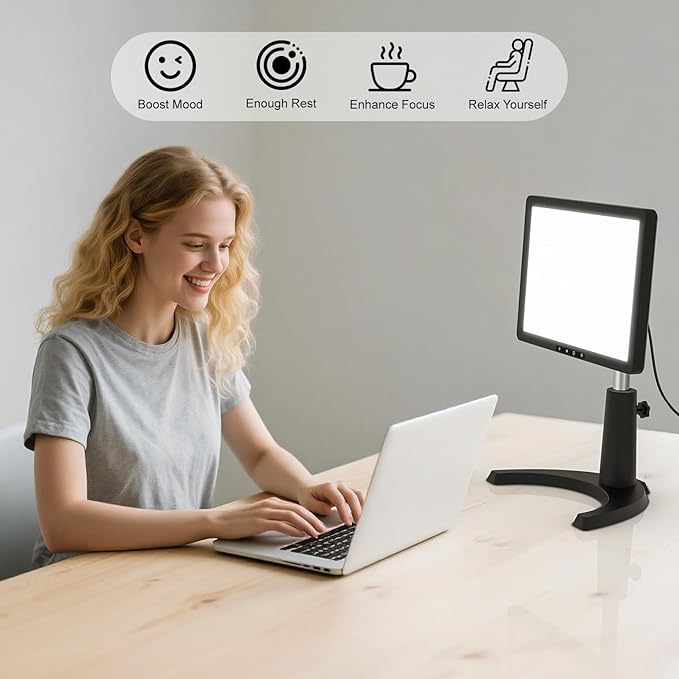 Light Therapy Lamp, 12000 Lux Full Spectum LED Sun Therapy Light with 6 Modes, 3 in 1 Mount, Adjustable Brightness/Timer/Memory