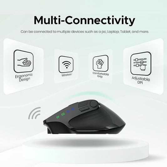 Wireless Mouse for Computer, Ergonomic Silent Mouse with 2.4GHz & Bluetooth, Multi Device Switch, OLED Display, Adjustable DPI, Rechargeable, 9 Buttons, for Windows/Mac, Black