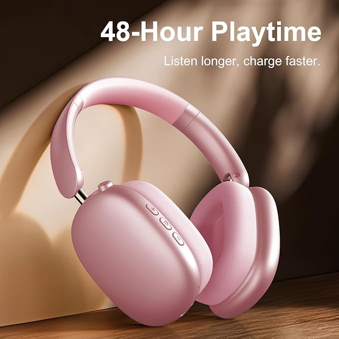 Y01 Wireless Over Ear Headphones, Noise Canceling Bluetooth 5.3 Headphones with Microphones,Hi-Res Audio,48H Playtime,Foldable,Breathable Soft Earpads for iOS/Android/Samsung/PC-Pink