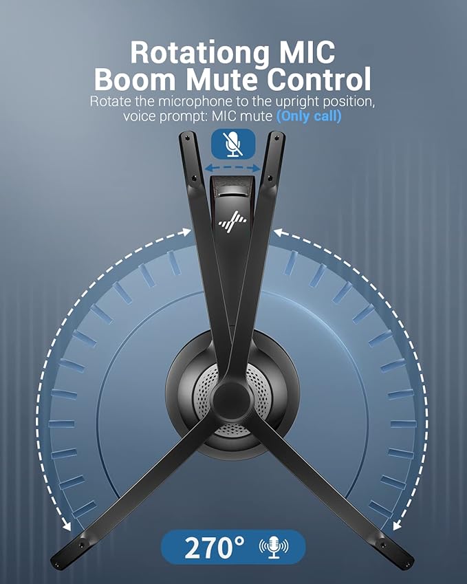 Wireless Headset with AI Noise Cancelling Microphone Bluetooth Headset - Bluetooth V5.2 Headphones with USB Dongle & Mic Mute for Computer/Laptop/PC/iPhone/Android/Cell Phones