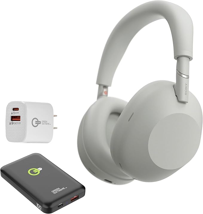 Sony WH-1000XM6 The Best Wireless Noise Canceling Headphones + Portable Charger + 20W 2-Port Wall Charger (Platinum Silver)