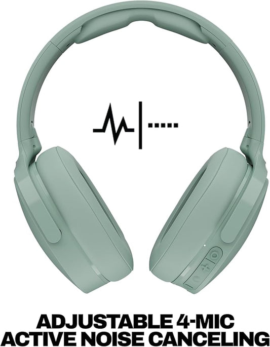 Skullcandy Hesh ANC Wireless Over-Ear Bluetooth Headphones with Extra USB-C Charging Cable, Active Noise Canceling, 22 Hrs Battery, Foldable Lightweight Design, Microphone iPhone Android - Preppy Sage