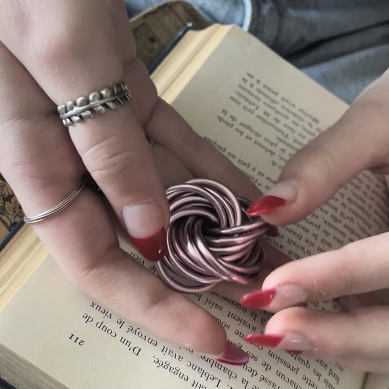 Möbii Fidget Ball (Solid Color): Quiet Mobius ADHD Anxiety Stim Stress Relief Toy Tool for Home Travel Office or Desk (Medium, Half, Pink Ice)