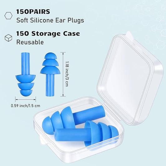 Tondiamo 150 Pairs Ear Plugs Bulk Individually Wrapped Silicone Ear Plugs with Carry Case Soft Reusable Noise Cancelling Earplugs for Sleeping Swimming Concerts Shooting Noise Reduction(Multicolor)