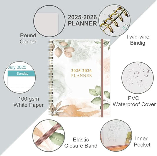 2025-2026 Planner - 17 Months Weekly & Monthly Planner from August 2025 - December 2026, Academic Planner 2025-2026 with Elastic Closure, Inner Pocket, 8.5" x 11", Rose Leaf