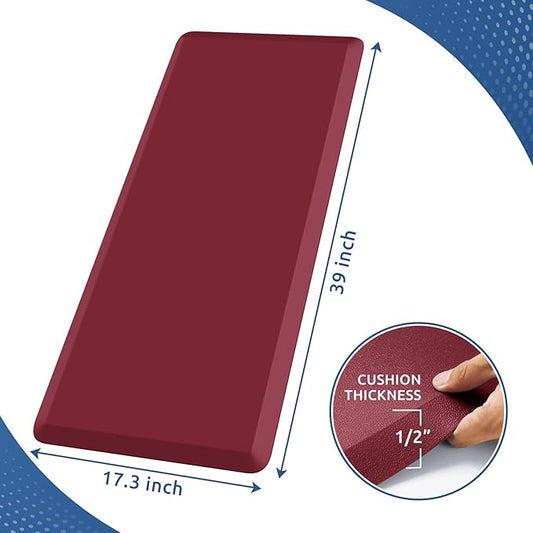 KitchenClouds Kitchen Mat Cushioned Anti Fatigue Kitchen Rug 17.3"x39" Waterproof Non Slip Kitchen Rugs and Mats Standing Desk Mat Comfort Floor Mats for Kitchen House Sink Office (Red)