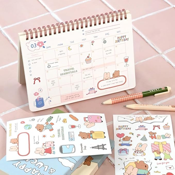 Monolike Happy & Lucky Littles Theme Sticker 6P Set - Aesthetic Removable Stickers for Journaling, Scrapbooking, Multicolor, Size: 4.33 x 5.51 inches