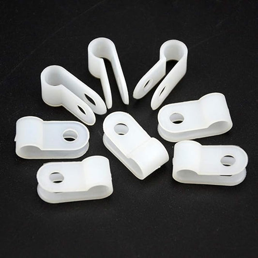 XINGYHENG 100pcs White Nylon R-Type Cable Clamps Fastener for 1/8 Inch (3.2mm) Dia Wire Tube Plastic Wire Cord Clip Fixer with 100 Pack Screws for Wire Management