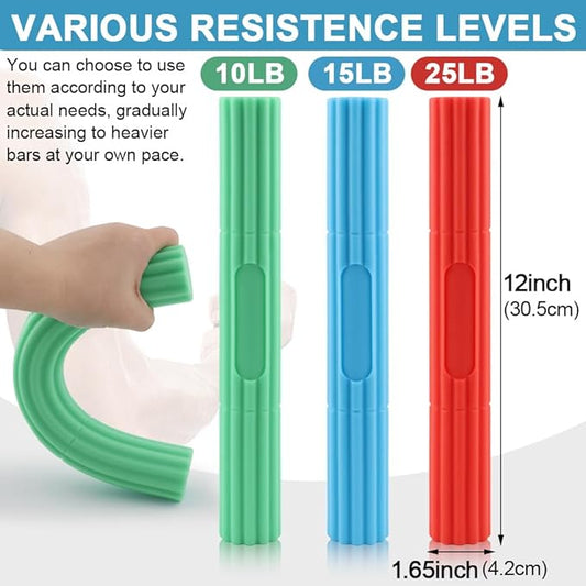 3 Pcs Flex Resistance Bars,Twist Obstruction Hand Grip Strength Trainer Resistance Bars for Golfers Elbow Tendonitis Wrist and Forearms Pain Relief(Light green Blue Orange)