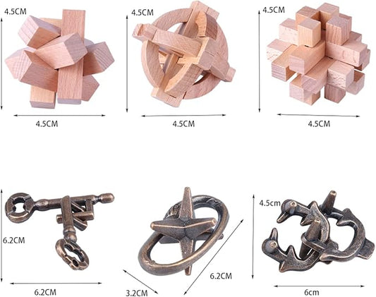 Brain Teaser Puzzle for Adults Puzzles Metal Hole Lock Adult Educational Toy Jigsaw IQ Puzzle(6 Pack) (Gold)