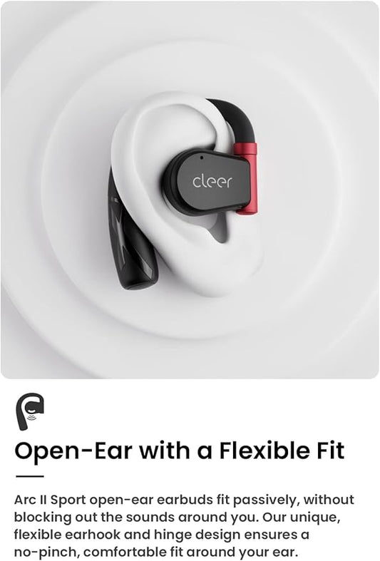 Cleer ARC II Sport Open Ear Headphones, True Wireless Ear Buds with Dual Mic, Sweat Resistant, Multi-Point Connect, 35 Hrs Playtime, Secure Fit, Bluetooth 5.3 Earbuds with Ear Hooks, Preset EQ, Black