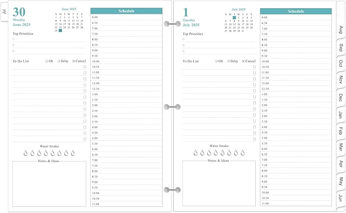 2025-2026 Planner Refill - One Page Per Day, 3-Hole Daily & Monthly Planner Refills, July 2025-June 2026, Prioritized, To-Do List, Notes, Appointment Schedule, Folio Size, 8.5" x 11"