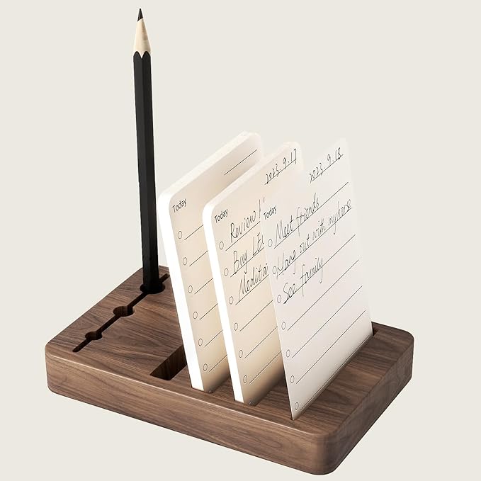 YUMORE TO DO List Planner Wood, Undated Daily Planner with Walnut Stand, Productivity Plan ner with 160 Checklist Cards for Work for Office