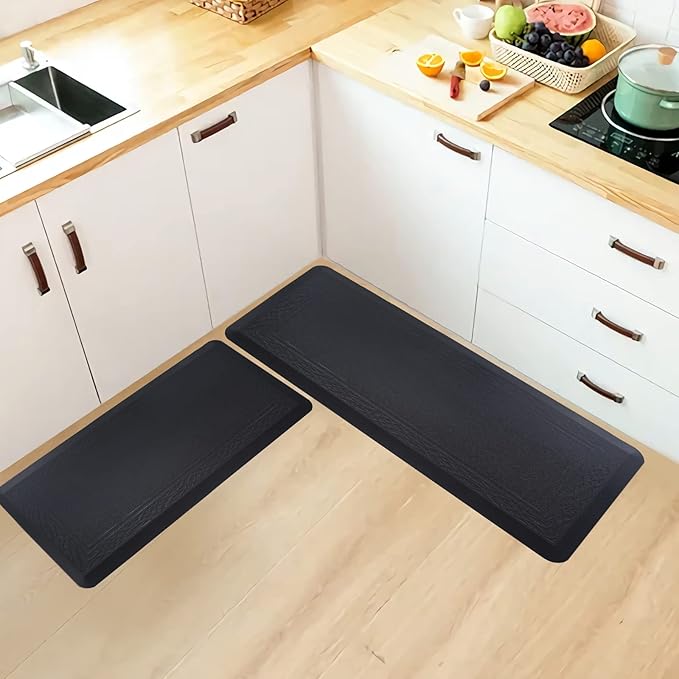 24 x 60 Inch Extra Support Anti Fatigue Comfort Kitchen Mat, Waterproof Long Kitchen Runner, Non-Slip Standing Desk Mat, Commercial Pads for Offices, Home, Garages (Bordeaux Black, 24'' x 60'')