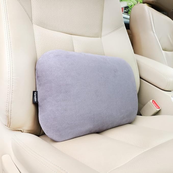 Lumbar Support Pillow for Car Seat Cushion Office Chair Thin Lower Back Pain Waist Support Driver Road Trip Accessories for Women Men Grey