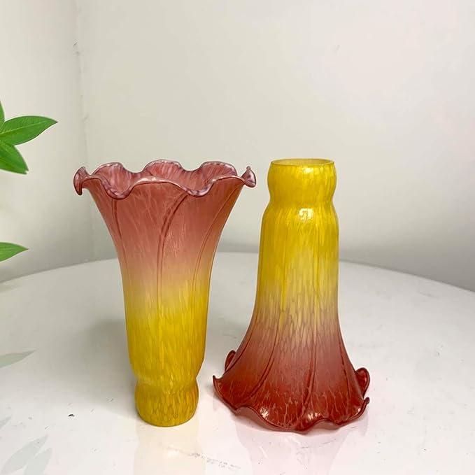 Bieye LS16 Lily Flower Blown Glass Lampshade (Yellow Light Red, Opening I.D. 1.26" x O.D. 1.5")