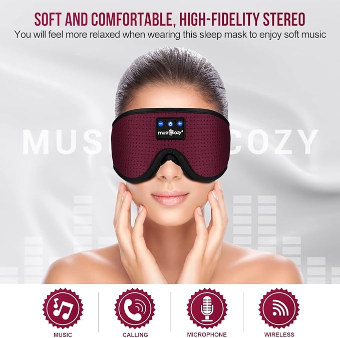 MUSICOZY Sleep Headphones Bluetooth 5.4 Headband Sleeping Eye Mask for Mom Women Men Wireless Music Earbuds Earphones for Side Sleepers Built-in HD Speakers Cool Gadgets Unique Gifts