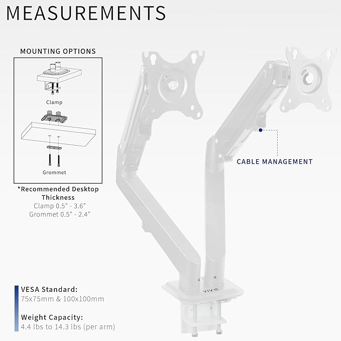 VIVO Aluminum Articulating Dual Monitor Arm for 17 to 27 inch Screens, Desk Mount Tension Spring Monitor Stand for 2 Screens, White, STAND-V102OW