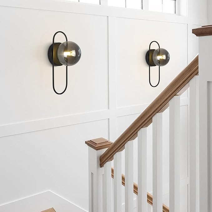 Smoked Glass Wall Sconces Black Bathroom Vanity Light Fixture Vintage Flush Mount Wall Sconce Lighting Mid Century Modern Hallway Sconce Farmhouse Globe Wall Light