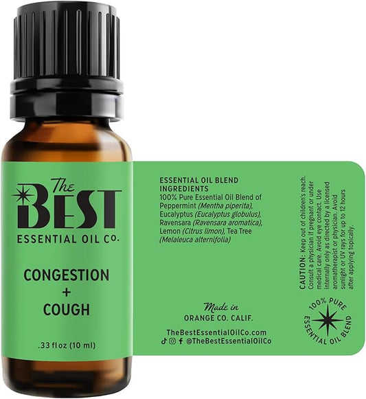 The Best Congestion + Cough Essential Oil Blend- Premium Grade- 100% Pure & Natural for Aromatherapy, Diffuser, Spa, Massage, Air Freshener- 10 ml (.33 fl oz)